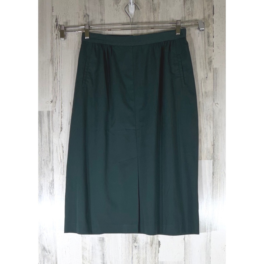 Vintage Panther Midi Skirt Green Pencil Pockets Pleated Retro Office Career USA